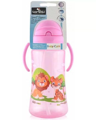Baby Care Szafari szívószálas sportitató 330ml - pink