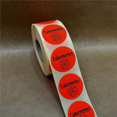 38mm körcímke - ALLERGÉN címke neon piros - CUKORMENTES nyomat