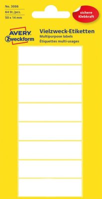 Avery Zweckform No. 3086 kézzel írható 50 x 14 mm méretű, fehér színű, öntapadó etikett címke általános felhasználásra - 64 címke / csomag (Avery 3086)