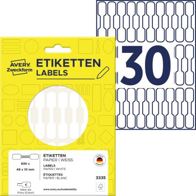 Avery Zweckform No. 3335 kézzel írható 49 x 10 mm méretű, fehér színű, öntapadó árazó címke (ékszercímke) - 930 címke / csomag - 31 ív / csomag (Avery 3335)