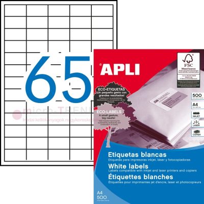APLI No. 01776 fehér színű 38 x 21,2 mm méretű, univerzálisan nyomtatható, öntapadós etikett címke, permanens ragasztóval A4-es íven - kiszerelés: 32500 címke / 500 ív (LCA1776)