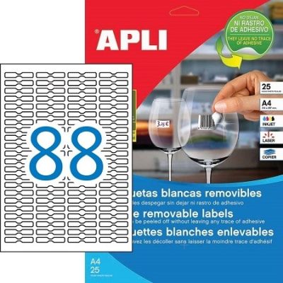APLI No. 10314 fehér színű 45 x 8 mm méretű, univerzálisan nyomtatható, öntapadós ékszercímke visszaszedhető ragasztóval A4-es íven - kiszerelés: 2200 címke / 25 ív (LCA10314)