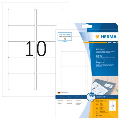 Herma No. 8840 tintasugaras 83,8 x 50,8 mm méretű, fehér öntapadós etikett címke A4-es íven - 250 etikett címke / csomag - 25 ív / csomag (Herma 8840)