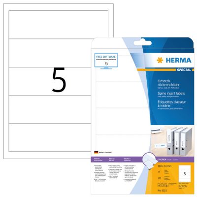 Herma No. 5032 univerzális 190 x 54 mm méretű, iratrendező betétlap mikroperforált élekkel A4-es íven - 125 betétlap / csomag - 25 ív / csomag (Herma 5032)