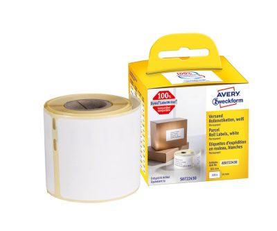 Avery Zweckform No. AS0722430 fehér színű 54 x 101 mm méretű, nyomtatható öntapadós tekercses csomag címke, permanens ragasztóval - kiszerelés: 220 címke / tekercs, 1 tekercs / doboz