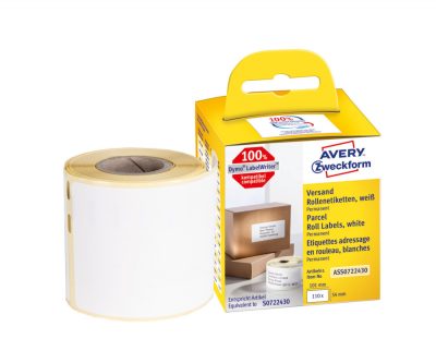 Avery Zweckform No. ASS0722430 fehér színű 54 x 101 mm méretű, nyomtatható öntapadós tekercses csomag címke, permanens ragasztóval - kiszerelés: 110 címke / tekercs, 1 tekercs / doboz
