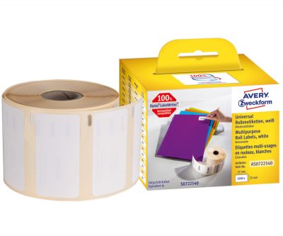 Avery Zweckform No. AS0722540 fehér színű 32 x 57 mm méretű, nyomtatható öntapadós tekercses etikett címke, visszaszedhető ragasztóval - kiszerelés: 1000 címke / tekercs, 1 tekercs / doboz