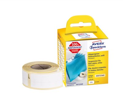 Avery Zweckform No. AS0722460 fehér színű 12 x 50 mm méretű, nyomtatható öntapadós tekercses függőmappa címke, permanens ragasztóval - kiszerelés: 220 címke / tekercs, 1 tekercs / doboz