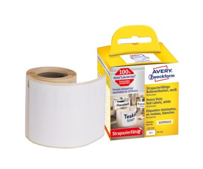 Avery Zweckform No. A1976414 fehér színű 59 x 102 mm méretű, nyomtatható öntapadós tekercses időjárásálló etikett címke, erős, tartós ragasztóval - kiszerelés: 50 címke / tekercs, 1 tekercs / doboz