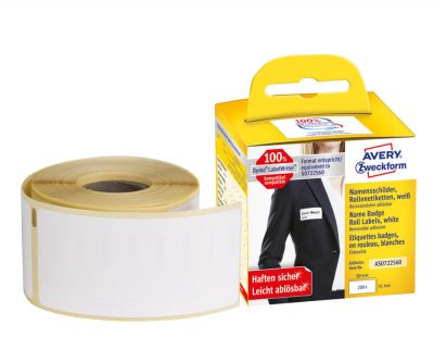 Avery Zweckform No. AS0722560 fehér színű 41 x 89 mm méretű, nyomtatható öntapadós tekercses névcímke, visszaszedhető ragasztóval - kiszerelés: 200 címke / tekercs, 1 tekercs / doboz