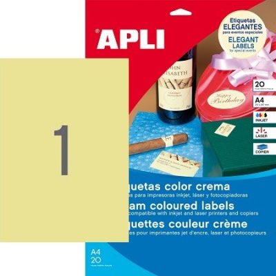 APLI No. 11802 krémszínű 210 x 297 mm méretű, univerzálisan nyomtatható, öntapadós etikett címke, permanens ragasztóval A4-es íven - kiszerelés: 20 címke / 20 ív (LCA11802)