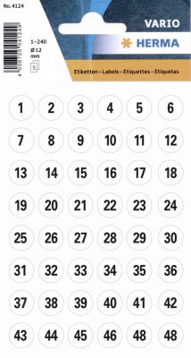 Herma Vario No. 4124 fekete színű, 5 mm magasságú, öntapadó számok, karakterek: 1-240 - kiszerelés: 5 ív / csomag (Herma No. 4124)