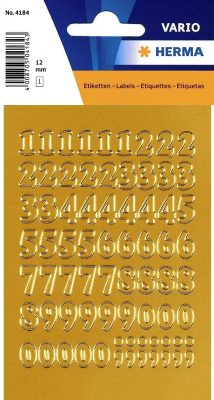 Herma Vario No. 4184 arany színű, 12 mm magasságú, öntapadó számok, karakterek: 0-9 - kiszerelés: 1 ív / csomag (Herma No. 4184)