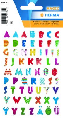 Herma Magic No. 6291 vegyes színű, 10 mm magasságú, 3D hatású öntapadó betűk, karakterek: A-Z - kiszerelés: 1 ív / csomag (Herma No. 6291)