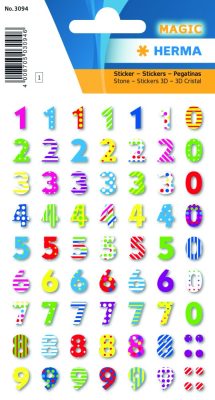 Herma Magic No. 3094 vegyes színű, 10 mm magasságú, 3D hatású öntapadó számok, karakterek: 0-9 - kiszerelés: 1 ív / csomag (Herma No. 3094)