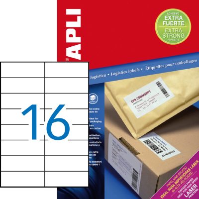 APLI No. 11783 fehér színű 105 x 37 mm méretű, univerzálisan nyomtatható, öntapadós etikett címke, extra erős ragasztóval A4-es íven - kiszerelés: 1600 címke / 100 ív (LCA11783)