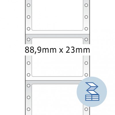 Herma No. 8160 fehér színű 88,9 x 23 mm méretű, 1 pályás, mátrix nyomtatóval nyomtatható, öntapadó leporellós címke, permanens ragasztóval - kiszerelés: 2000 címke / doboz