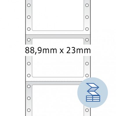 Herma No. 8210 fehér színű 88,9 x 23 mm méretű, 1 pályás, mátrix nyomtatóval nyomtatható, öntapadó leporellós címke, permanens ragasztóval - kiszerelés: 6000 címke / doboz