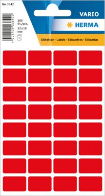 Herma No. 3642 piros színű 12 x 18 mm méretű, kézzel írható, öntapadó etikett címke, általános felhasználásra, permanens ragasztóval - kiszerelés: 160 címke / csomag