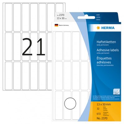 Herma No. 2370 fehér színű 13 x 50 mm méretű, kézzel írható, öntapadó etikett címke, általános felhasználásra, permanens ragasztóval - kiszerelés: 672 címke / csomag