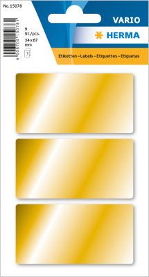 Herma No. 15078 arany színű 34 x 67 mm méretű, kézzel írható, öntapadó etikett címke, általános felhasználásra, permanens ragasztóval - kiszerelés: 21 címke / csomag