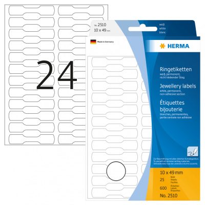 Herma No. 2510 fehér színű 49 x 10 mm méretű, kézzel írható, öntapadó ékszercímke permanens ragasztóval - kiszerelés: 600 címke / csomag