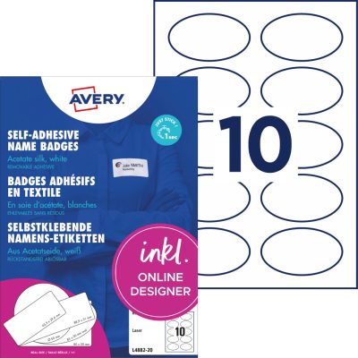 Avery Zweckform No. L4882-20 fehér színű 85 x 50 mm méretű, lézernyomtatóval nyomtatható, öntapadós ovális alakú névcímke, visszaszedhető ragasztóval A4-es íven - kiszerelés: 200 címke / 20 ív