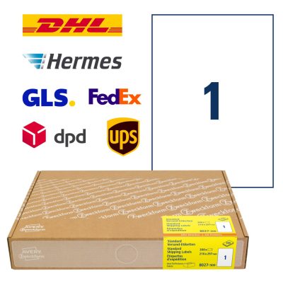 Avery Zweckform No. 8027-300 fehér színű 210 x 297 mm méretű, univerzálisan nyomtatható, öntapadós címzés címke permanens ragasztóval A4-es íven - kiszerelés: 300 címke / 300 ív