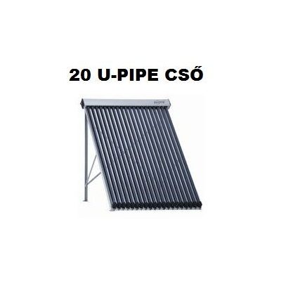 Napkollektor U-csöves 20 csöves vákumcsöves U-Pipe ferde tetős tartókerettel! Ezeknél a vákuumcsövekbe vezetett rézcsőben folyik a fagyálló 
