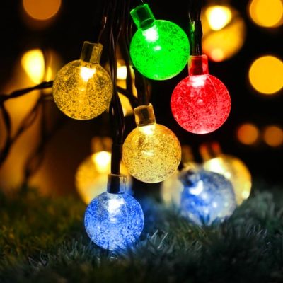 Napelemes fényfüzér 12 m 100LED színes kültéri világítás vízálló karácsonyi dekoráció, szolár világítás
