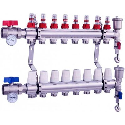 Fűtési osztó-gyűjtő 8 körös áramlásmérős fűtési elosztó padlófűtés számára