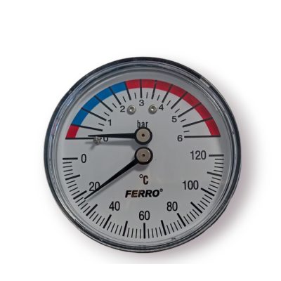 Nyomásmérő óra hőmérővel thermo-manometer 1/2"-hátsó 0-6 bar
