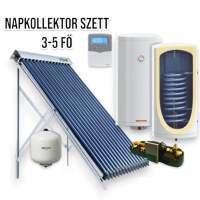 3-5 fő részére napkollektor rendszer: 20 vákuumcsöves napkollektor + 200 literes 1 hőcserélős Sunsystem fali bojler + ECO szivattyú állomás + vezérlés + tágulási tartály