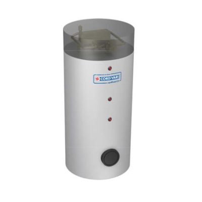 Cordivari Bolly 1 PDC 300 indirekt tároló belső és külső hőcserélővel 15kW hőszivattyúhoz köthető keringető szivattyúval felépített HMV tartály A energiaosztály