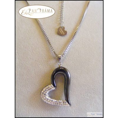 Nemesacél-kerámia nyaklánc- Fekete szív