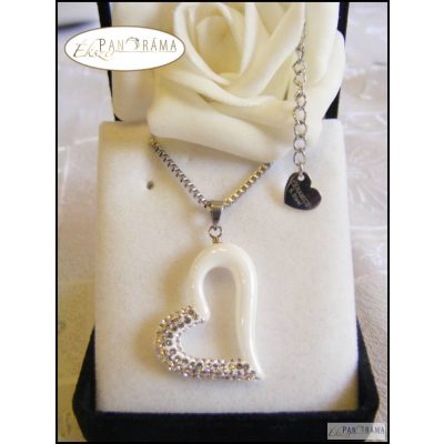 Nemesacél-kerámia nyaklánc - Fehér szív