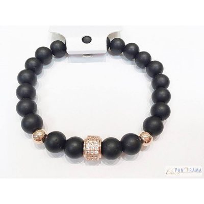 Ásvány karkötő acél díszítéssel- Ónix arany