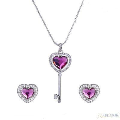 Swaro kristályos ródiumos szett - Key pink