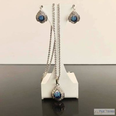 White Gold Filled Medálos Nyaklánc és Fülbevaló Szett - Eden Kék