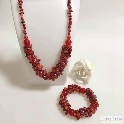 Ásvány Nyakék és Karkötő Szett Piros 