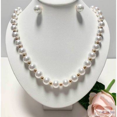  18 K Gold Filled fülbevaló és gyöngysor szett -Tekla szett