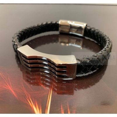 Bőr, nemesacél férfi karkötő - Juan