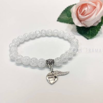 Roppantott hegyikristály karkötő- white angel