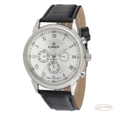 Férfi karóra fekete bőr szíjjal, Cardy 