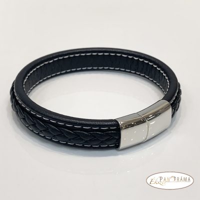 Bőr, nemesacél férfi karkötő - Benedek