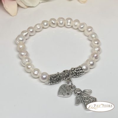 Folyami gyöngy karkötő angyalkás és szív lógóval
