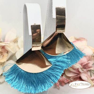 Fashion bojtos beszúrós fülbevaló - arany kék legyező