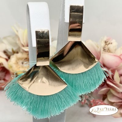 Fashion bojtos beszúrós fülbevaló - arany menta zöld legyező