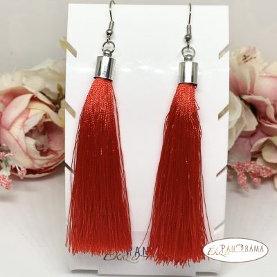 Fashion bojtos akasztós fülbevaló - ezüst piros