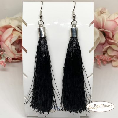 Fashion bojtos akasztós fülbevaló - ezüst fekete